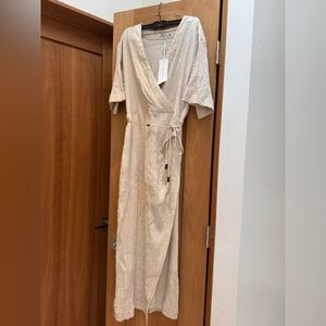 NWT Mon Renn Cream Wrap Dress maxi neutral resort wear